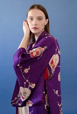 Japanese 100 Silk Kimono and Obi Sash Vintage Gown Robe Belt Velnica From Japan