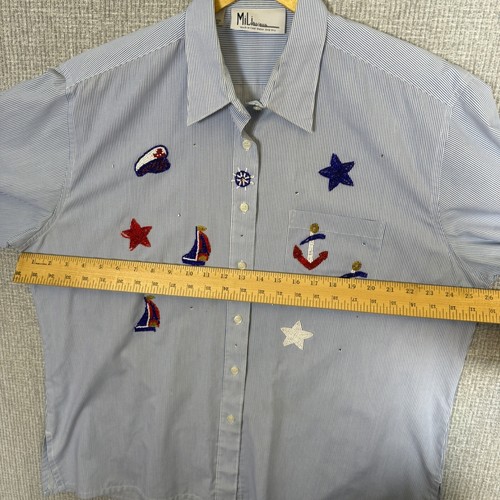 Vtg Mili Designs Nautical Button Down Shirt Striped XL Patriotic USA Stars Boats - Picture 6 of 16