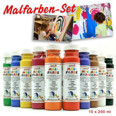 play malmit  10er Set je 250ml Malfarben Temperafarbe Schulfarben Leinwand Kunst