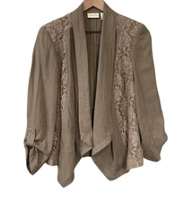 Chicos Small S/4 Womens Floral Lace Open Front Cardigan Top Jacket