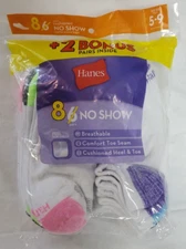 Hanes Women's No Show Socks 8 Pair Multi Color Breathable Comfort Size 5-9 NEW