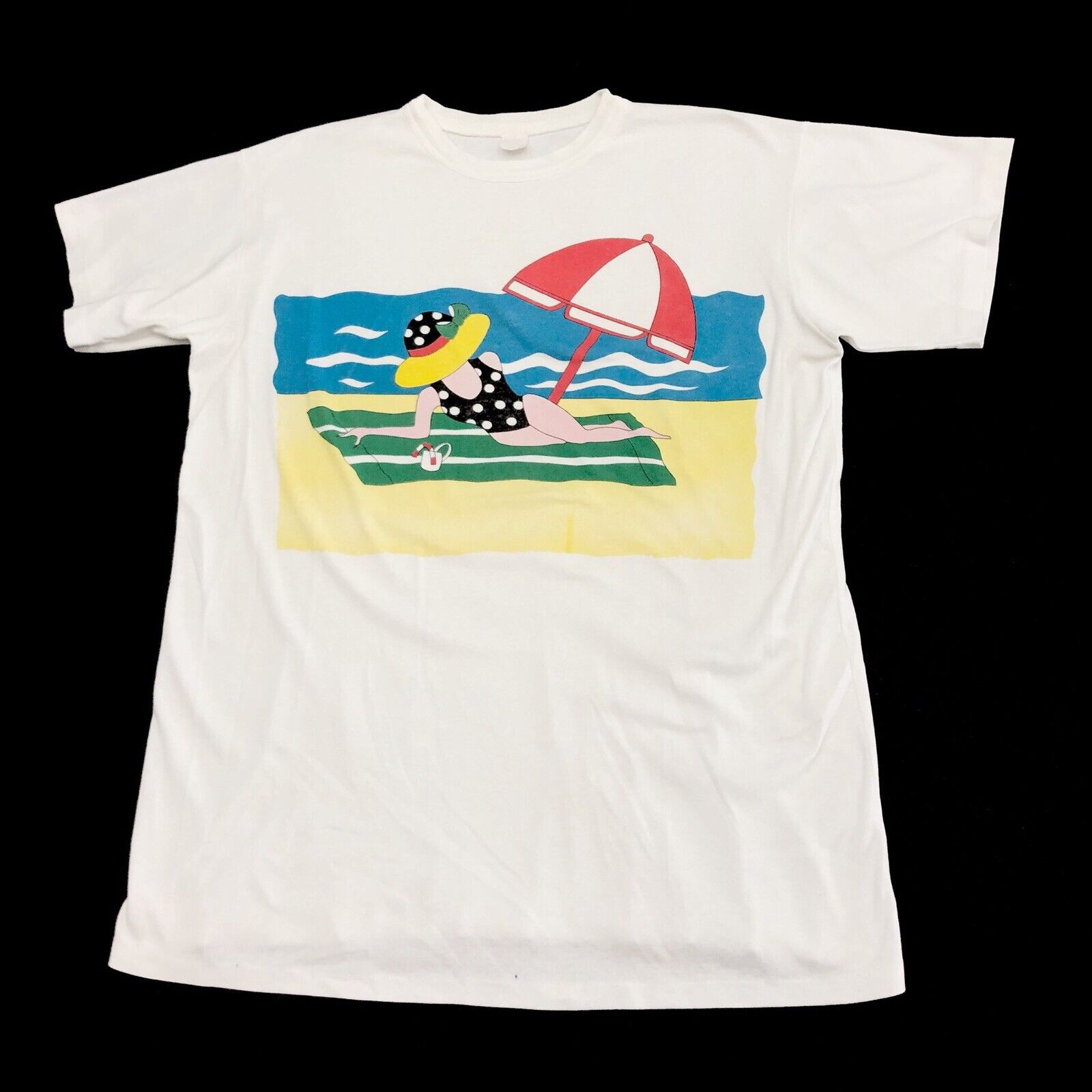 Vintage 80s 90s T Shirt Oversized One Size Beach … - image 1