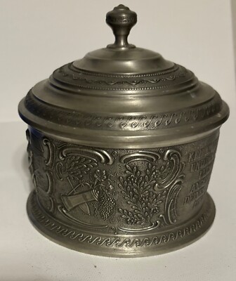 VINTAGE COVERED JAR FRIELING ZINN GERMAN, 95% PEWTER. GERMANY