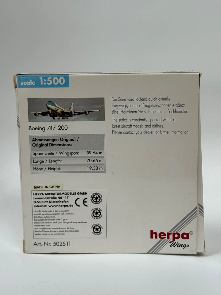 Herpa Wings 1:500 Boeing 747-200 United States Airforce Diecast Model #502511 - Image 2 of 4