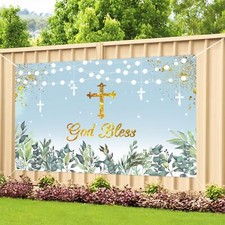 God Bless Backdrop Banner Baby Baptism First Communion Backdrop God Bless Bac...