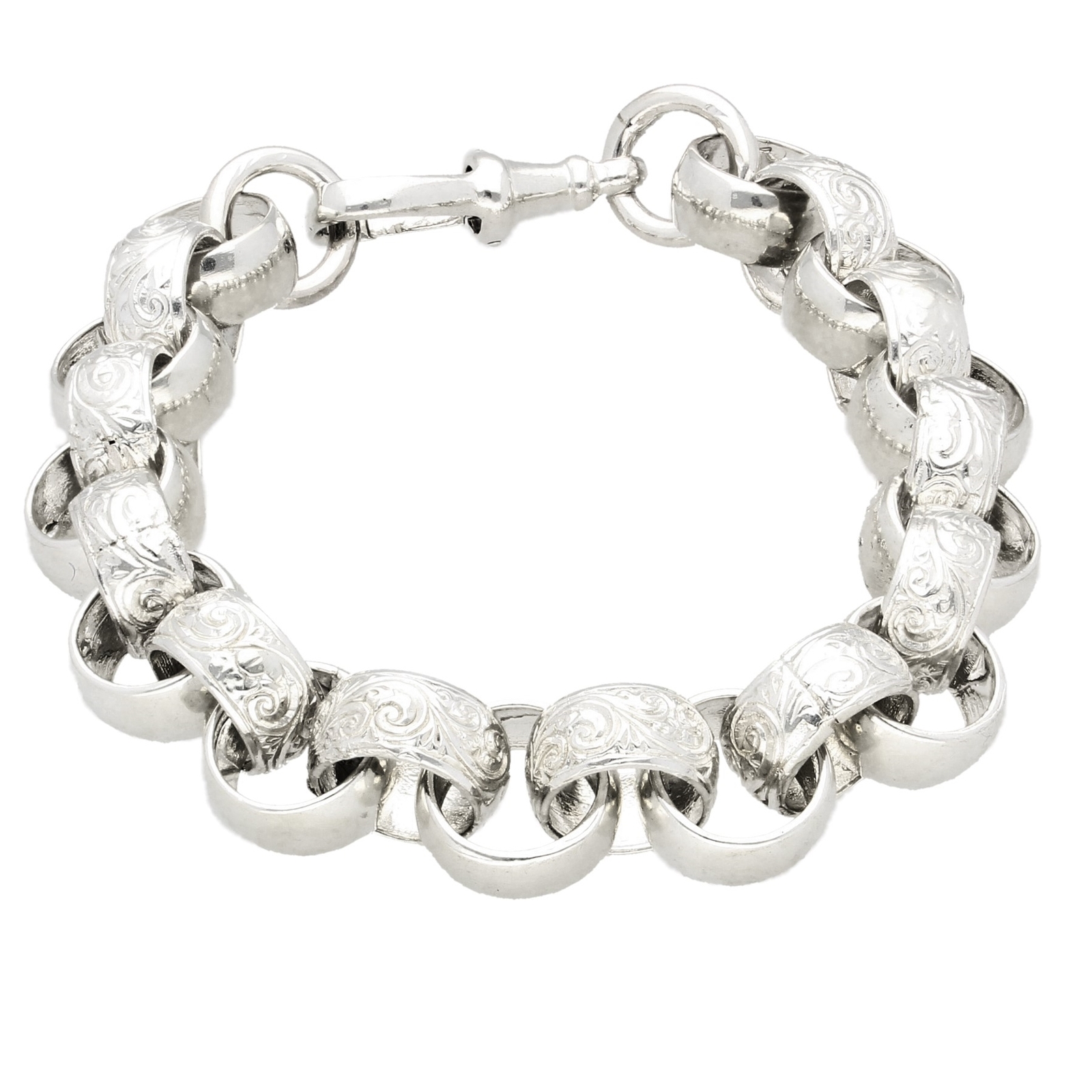 New! Sterling Silver 9.5"" Patterned Belcher Bracelet (13mm Wide)