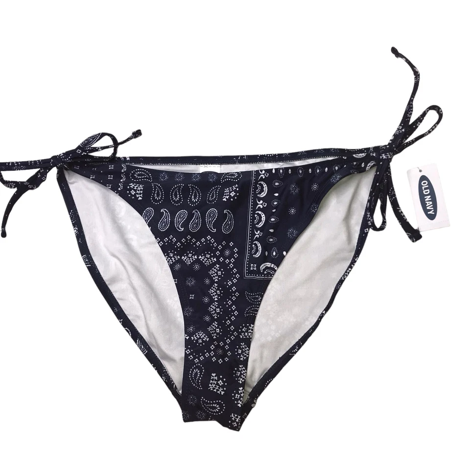 Nuevo Nuevo Con Etiquetas Antiguo Azul Marino Blanco Paisley Bikini Parte Inferior Traje de Baño Corbata Lateral Talla Mediana Foto 4 de 4