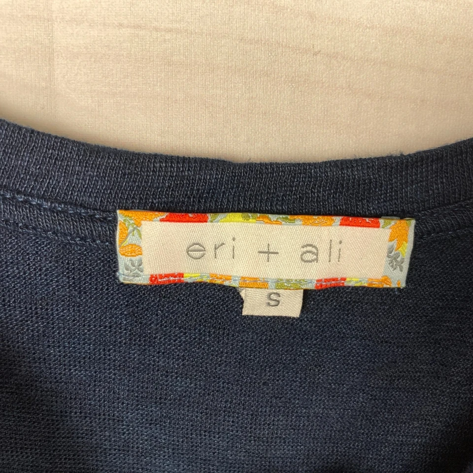 Eri + Ali Топ женщин S синий льняной футболка декольте оборки рукав разделить назад - Изображение 3 из 4