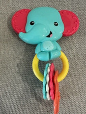 Fisher Price Blue Elephant Plastic Animal Ring Baby Teether Toy Rattle Pink Whit