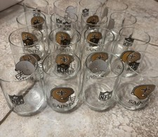 Vintage New Orleans Saints NFL Football Glasses Lot of 16. Size 4 3/4"
