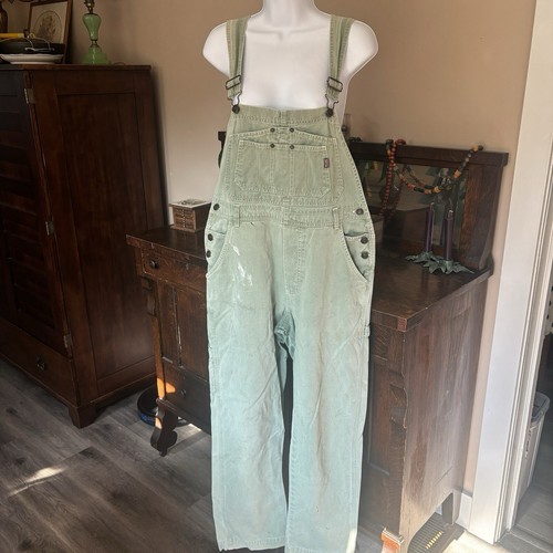 Vtg Jordache Bib Overalls Women’s sz M(7-9) Faded Distressed Unique Denim Green