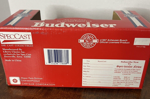Budweiser 1936 Dodge Pickup Die Cast Metal Collector Bank-1997-#72066 - Picture 9 of 12
