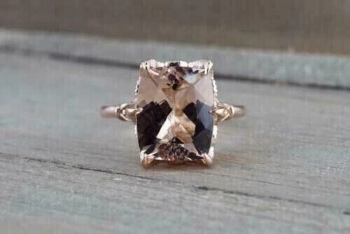 3 Ct Cushion Simulated Morganite Solitaire Engagement Ring 14k