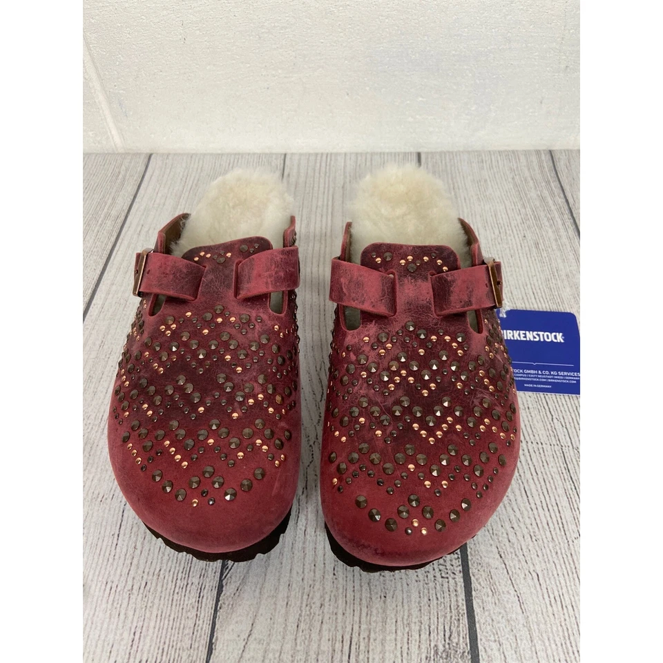 Zuecos Birkenstock Boston remaches Zinfandel piel de oveja EU38 US7 ajuste estrecho Foto 3 de 4