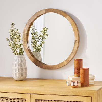 Solis 23.50'' H round Wall Mirror, Mango Wood Wall Mirror, Tempered Glass with Na