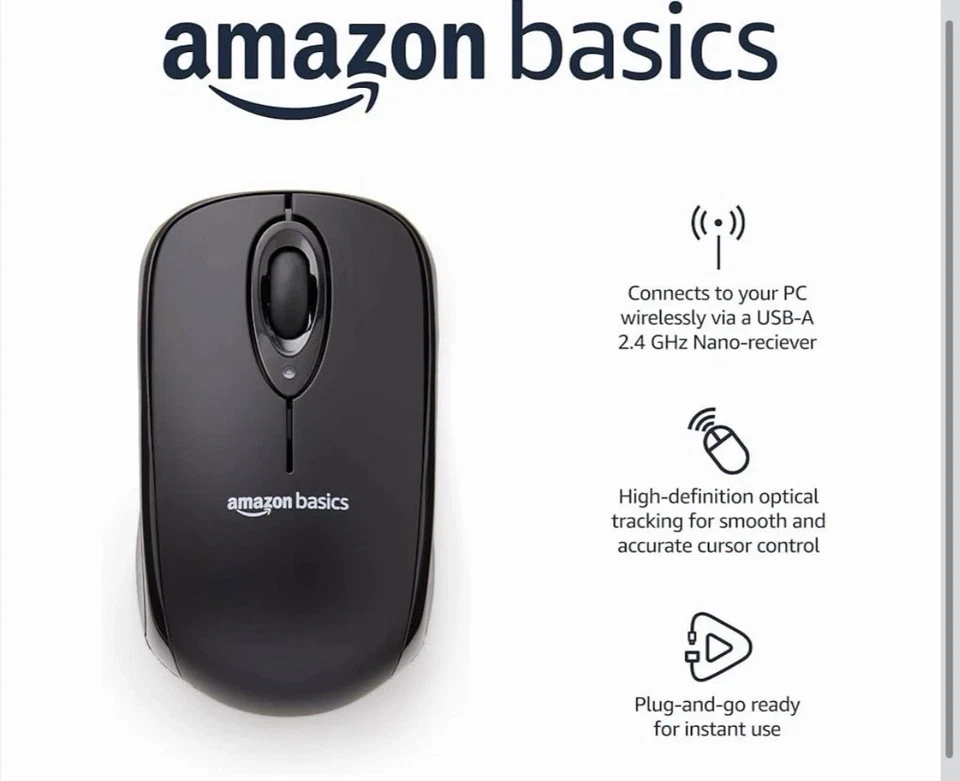 Pacote com 30 Amazon Basics 2.4 Ghz mouse óptico sem fio computador nano receptor USB - Imagem 2 de 4