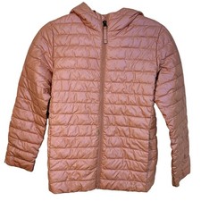 Lands End Kids Girl Puffer Jacket Pastel Pink Zip Hooded Lightweight L/10-12