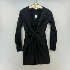 Fashion Nova Black Mini Dress Plunge Long Sleeve Twist Front Sexy Party Date XS