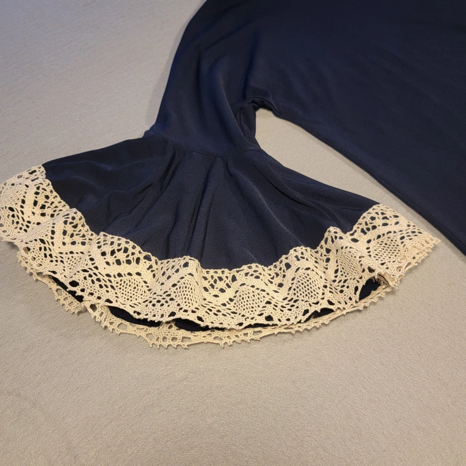 Judith March Dress Bell Sleeve Crochet Trim Shift Knit Women's Large Navy Cream - Image 2 of 4