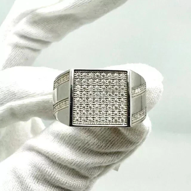Herren Quadrat Ring 2Ct Rundschliff Laborgefertigter Diamant 14K Weißgold vergoldet Silber