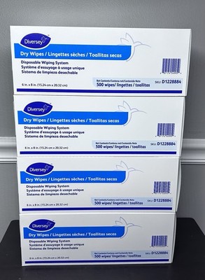 4 Boxes Diversey Dry Wipes White 500/Box New (2000 Wipes Total)
