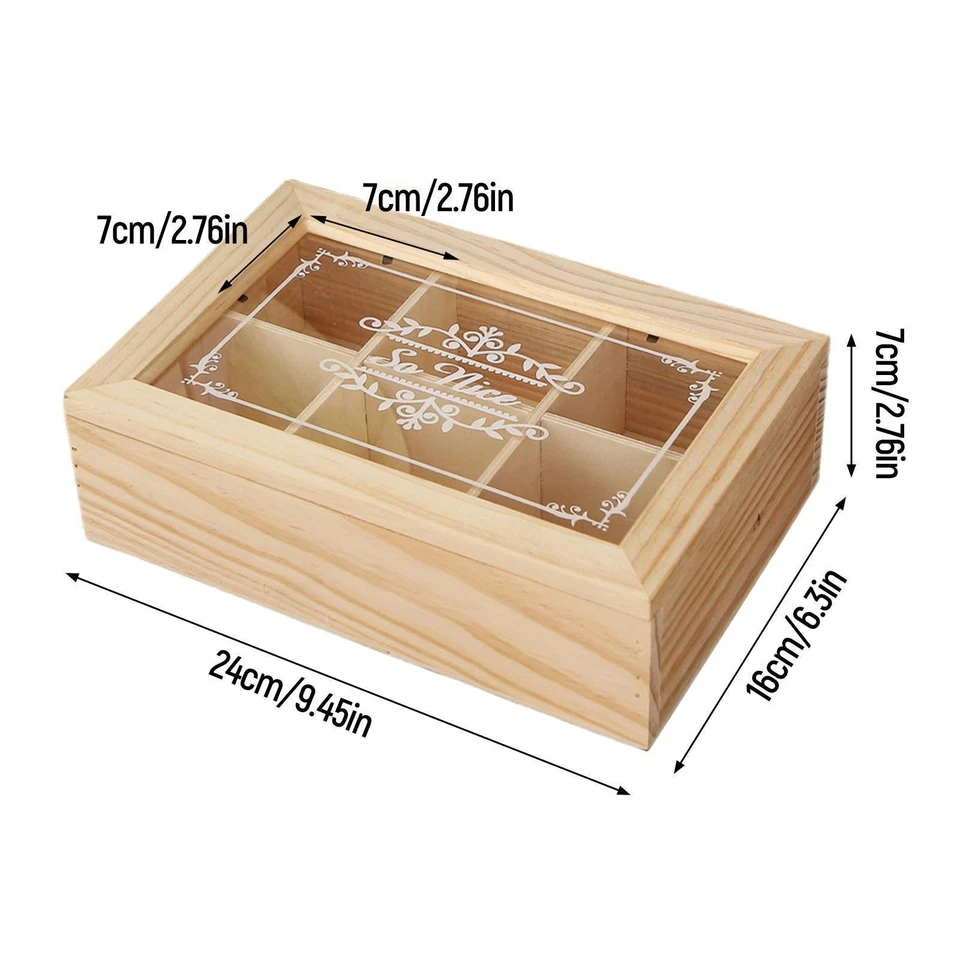 Wooden Tea Box Tea Storage Box Wooden Storage Chest 6 Grids Small Wooden Box - Image 3 of 4