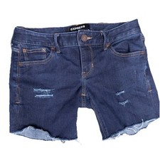 Express Jean Shorts Women's Size 2 Barley Boot Low Rise Stretch Blue Denim Cut