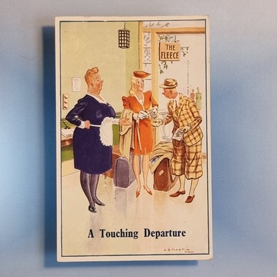 Comic Postkarte um 1950 L.B. Martin Hotel The Fleece Plus Fours Touching Departure