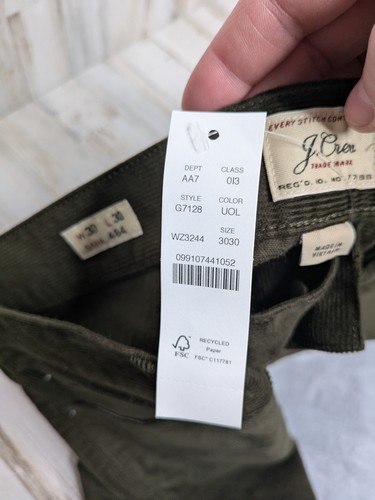 NEW J.Crew 484 Slim Fit Corduroy Pants Size 30x30 Mens Urban Olive Green Casual - Picture 6 of 6