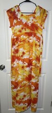 Vintage Sears Hawaiian Fashions Empire Waist Palm Tree Maxi Orange/Yellow SZ 14
