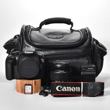 Canon EOS Rebel T5 DSLR Camera 18MP 18-55mm Lens Video 2157 Clicks 32GB SD Card