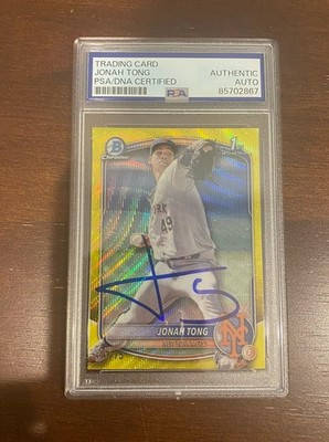 Jonah Tong Autographed 2025 Bowman Chrome Card #17/75 New York Mets PSA/DNA