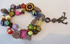 Antique "Grandmother's Buttons" Bracelet Charms and Slides - On Elastic