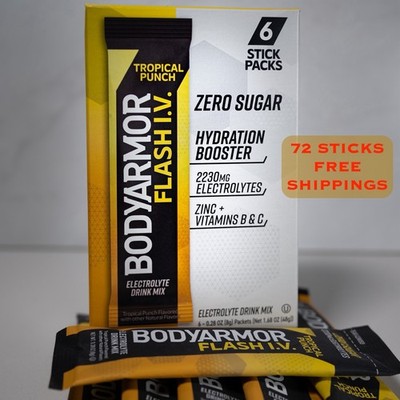 BODYARMOR flash iv electrolyte. 72 Sticks. Tropical Punch. Best Deal! Zero Sugar