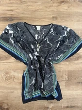 Talbots Women's Floral  Blouse  Scarf Top Poncho Kimono Handkerchief Size L/xl