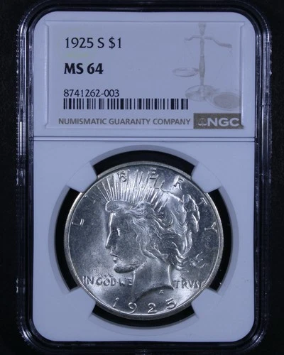 1925-S Peace Dollar - $1 NGC MS64 - Tough Date Coin!