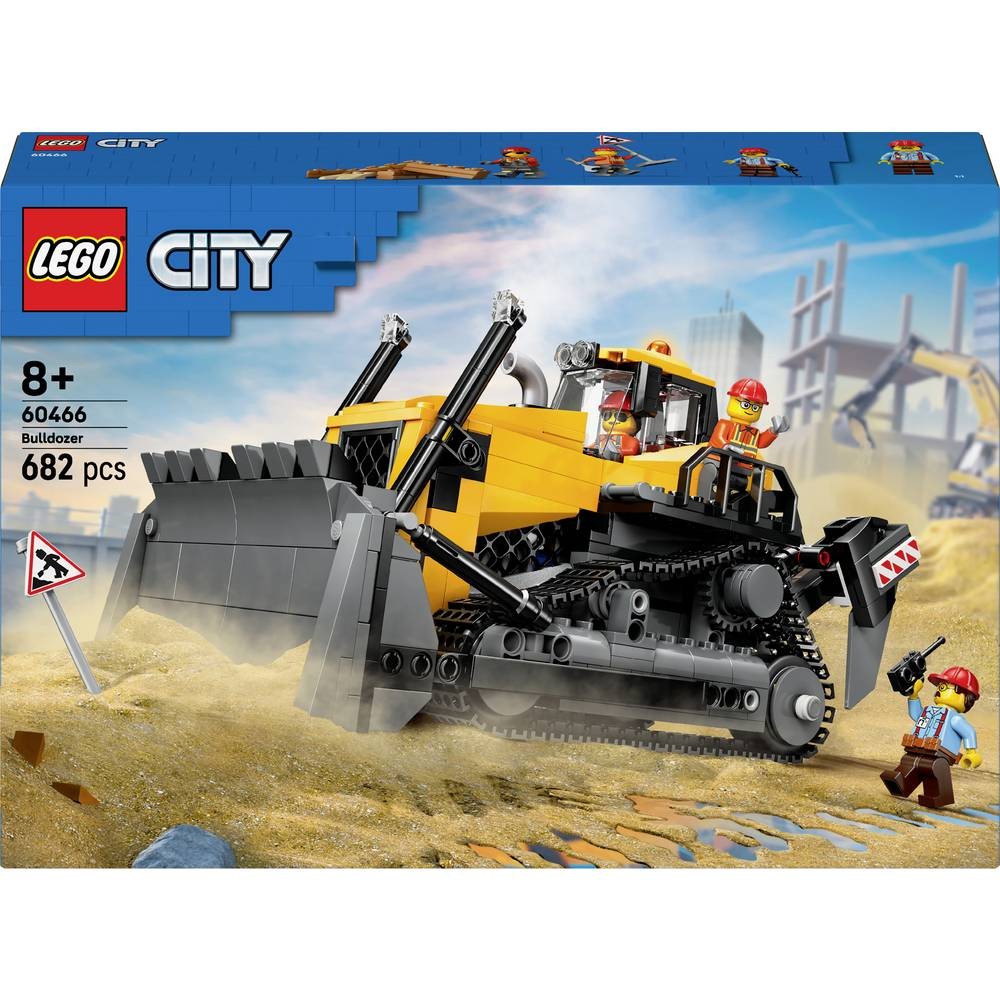 Bulldozer Jaune LEGO City 60466 Véhicule de Chantier Miniature avec Figurine Ouvrier