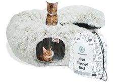 Large Cat Tunnel Bed for Indoor Cats Warm Fluffy Plush Cat Cave Tunnel Bed
