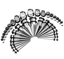 36PCS Ear Gauge Stretching Kit Stainless Steel Tapers and Plugs Set Eyelet 14...