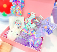 Purple Hair Accessories Set Clips Ties Comb Mirror Girls Gift Kit