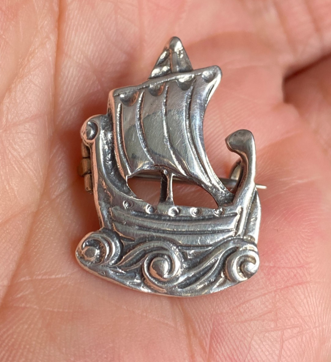 Antique c1910s Scottish Solid Silver Model Viking… - image 1