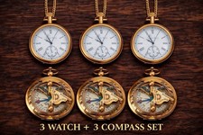 elign Brass Pocket Watch With 3pcs Pocket Sundial Compass Collectible Gift
