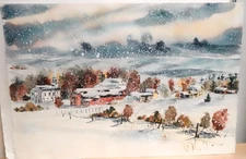 JOHN TOMASETTI WINTER SNOW TOWN ORIGINAL WATERCOLOR LANDSCAPE PAINTING UNFRAMED