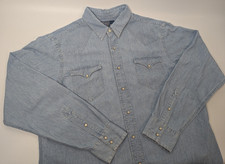 Vintage Polo Ralph Lauren Classic Western Blue Pearl Snap Denim Shirt Men's XL