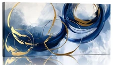 Abstract Wall Art Nave Blue Modern Canvas Pictures Art Print Gold Contemporar...