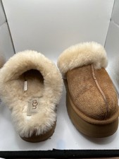 UGG Women's Disquette slip-on platform slippers in chestnut size 6 Preowned VGC