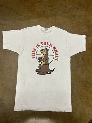 Vintage Fruit of the Loom White this is your Brain Graphic T-Shirt size L   