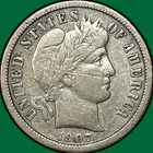 1907 Barber Dime Very Fine VF Coin, Scratch #39888