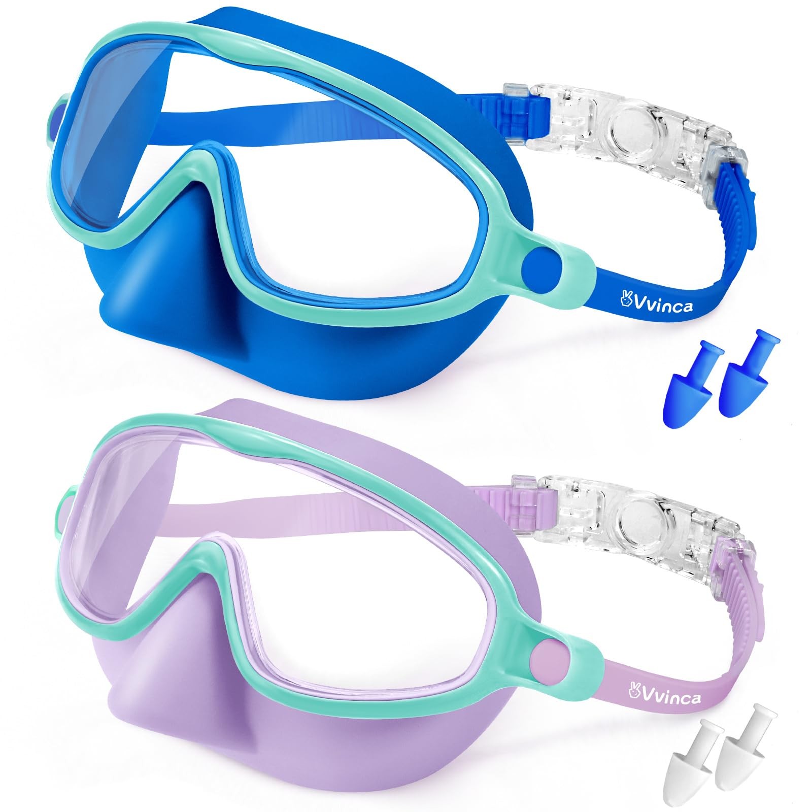 Lunettes natation enfant anti-fuite lot de 2 avec pince-nez étanche pour cours de piscine