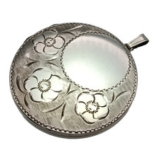 Vintage Large Round Sterling Silver Opening Engraved Locket